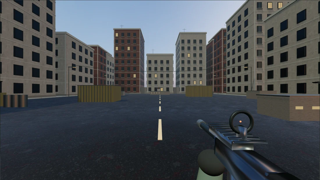 Actual gameplay: first-person combat in an industrial district